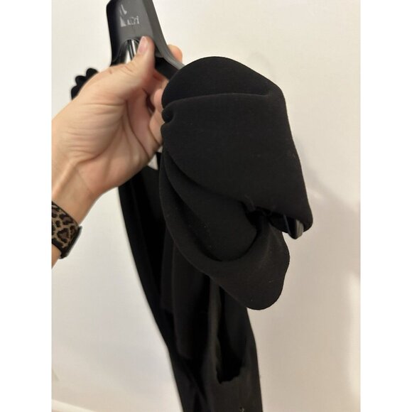 EUC Ann Taylor Black Dress Size 4P Petites Loft Bow Shoulder V Neck Pleated  $98 - Picture 5 of 9